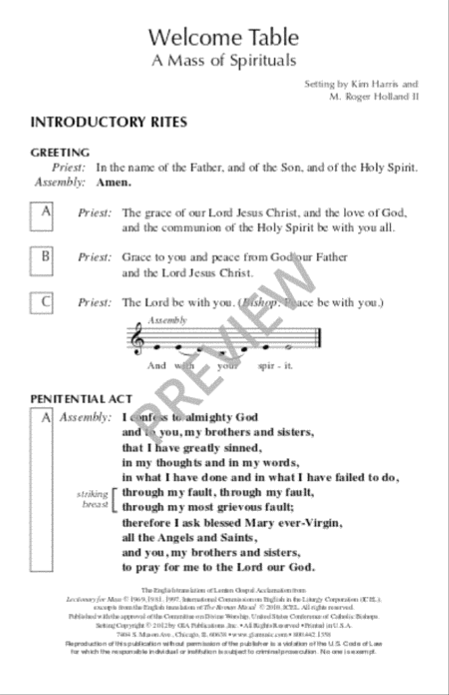 Welcome Table: A Mass of Spirituals - Assembly edition Unison Choir scores gallery preview page 3