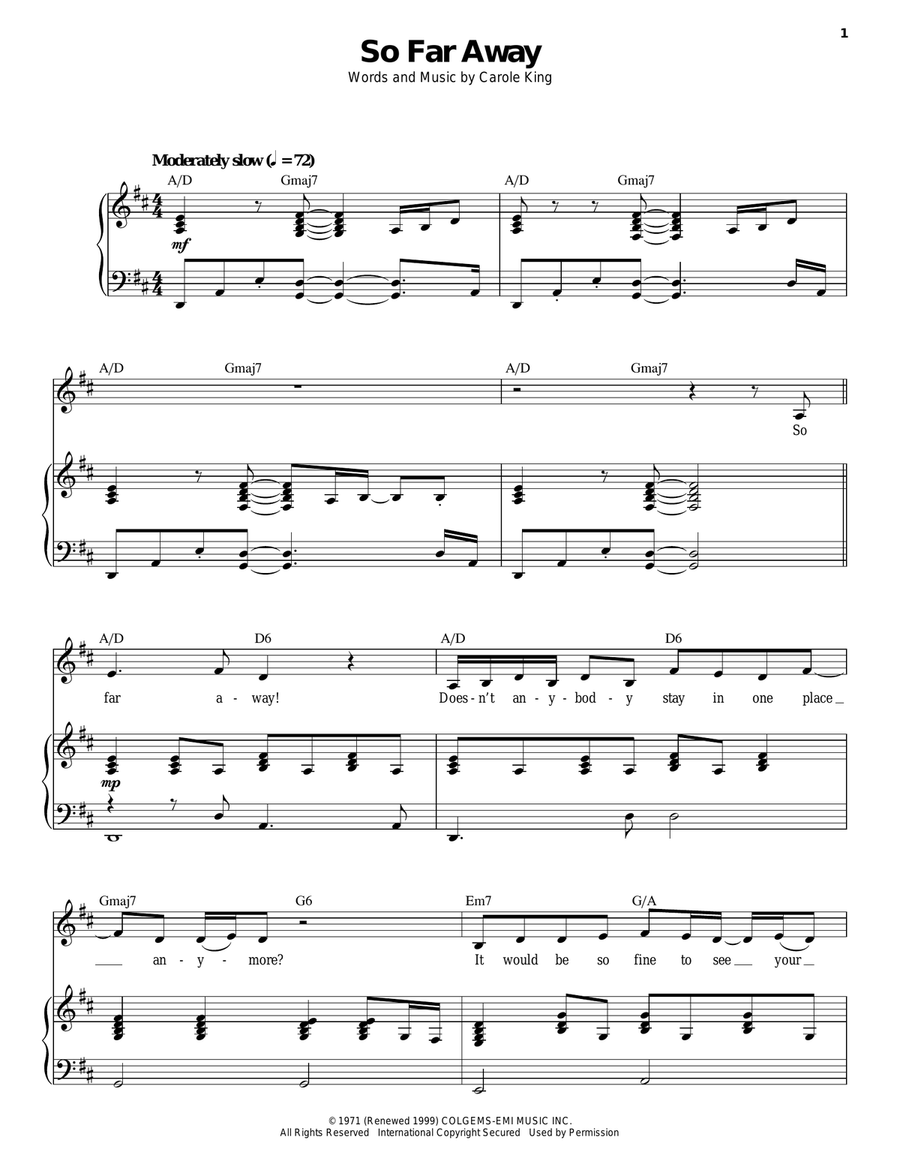 So Far Away Piano, Vocal scores gallery preview page 1