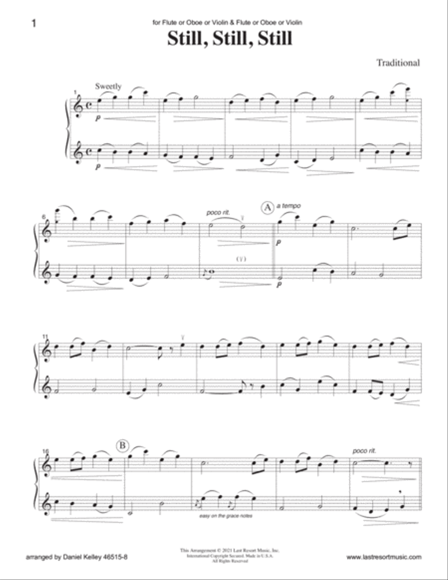 Still, Still, Still for Flute or Oboe or Violin & Flute or Oboe or Violin Duet - Music for Two Still, Still, Still for Flute or Oboe or Violin & Flute or Oboe or Violin Duet - Music for Two Small Ensemble scores gallery preview page 2