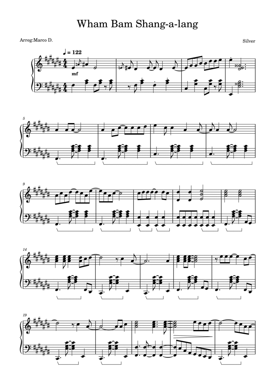 Wham Bam Shang-a-lang Piano Solo scores gallery preview page 1