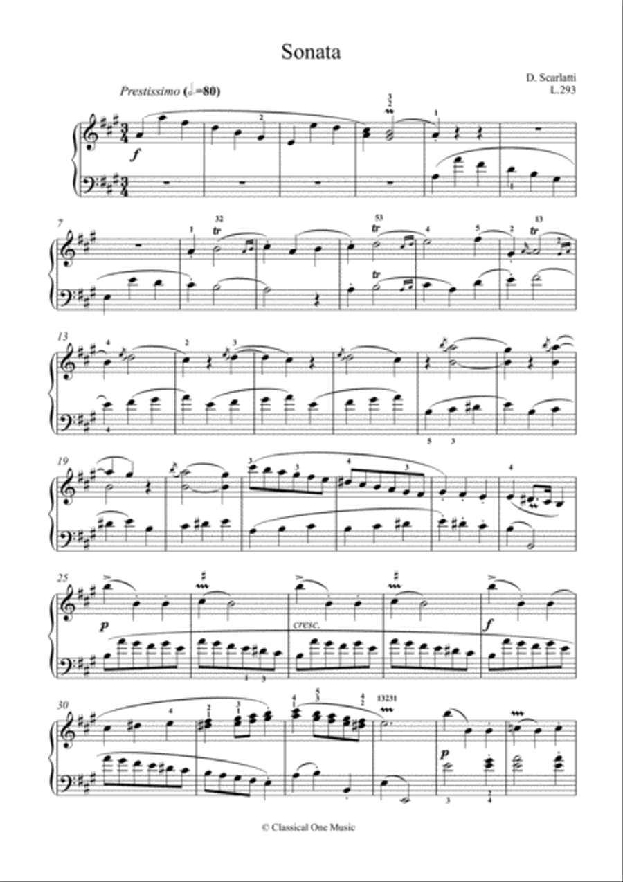 Scarlatti-Sonata in A-Major L.293 K.537(piano) Piano Solo scores gallery preview page 2
