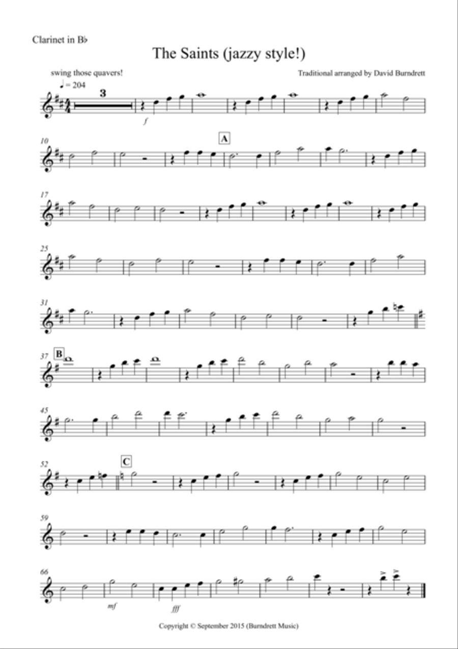 The Saints (Jazzy Style!) for Clarinet and Piano Clarinet Solo scores gallery preview page 3