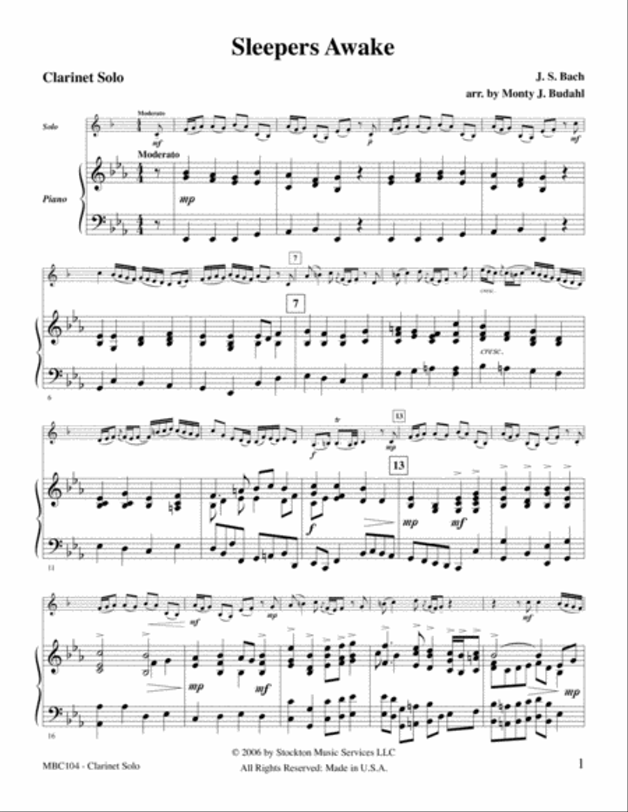Sleepers Awake Clarinet Solo scores gallery preview page 1