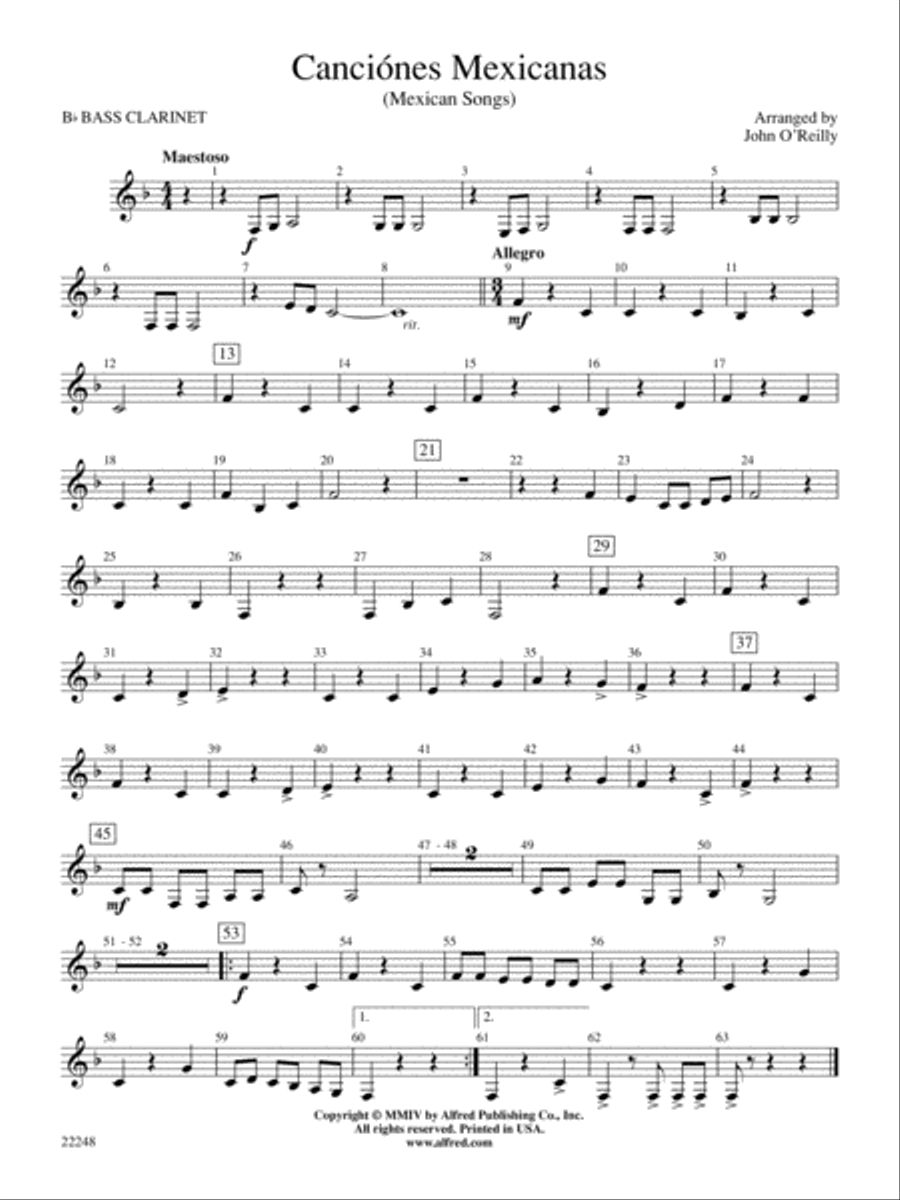Canciónes Mexicanas: B-flat Bass Clarinet Concert Band scores gallery preview page 1