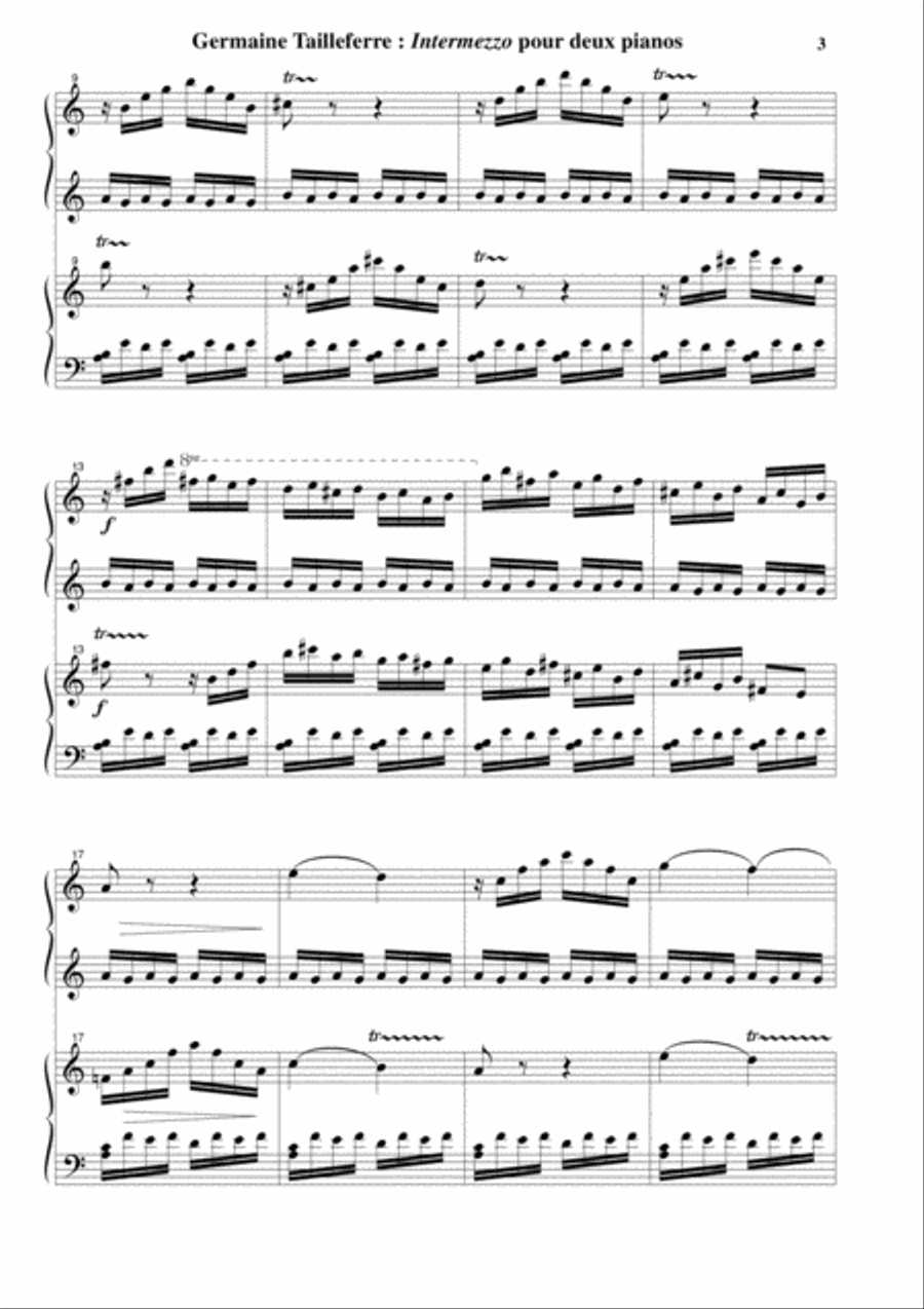 Germaine Tailleferre: Intermezzo for two pianos 2 Pianos, 4-Hands scores gallery preview page 3