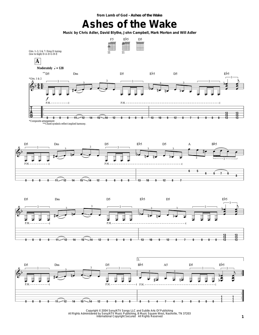 Ashes Of The Wake Electric Guitar scores gallery preview page 1