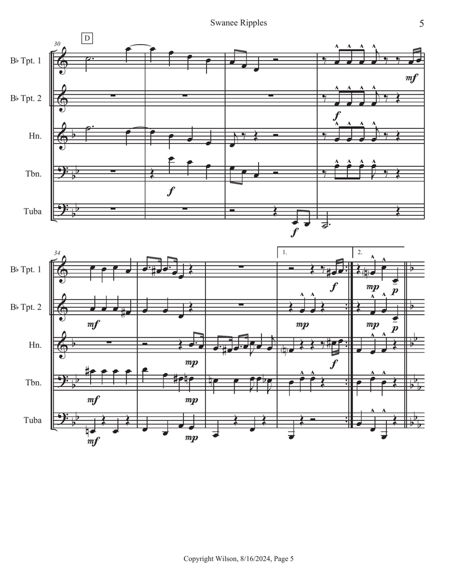 Swanee Ripples Brass Quintet scores gallery preview page 6