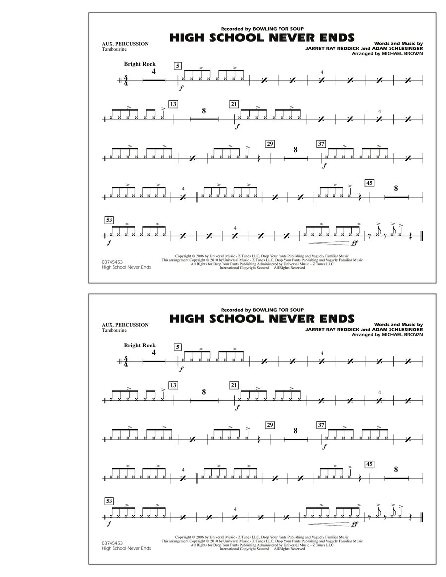High School Never Ends - Aux Percussion Marching Band scores gallery preview page 1