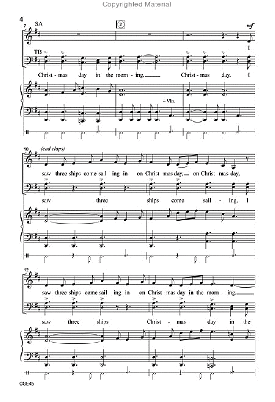 I Saw Three Ships (SATB with opt. violin & percussion) 4-Part scores gallery preview page 3