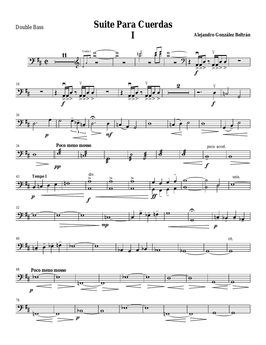 Suite for String Orchestra (Mov I) Double Bass part String Orchestra scores gallery preview page 1