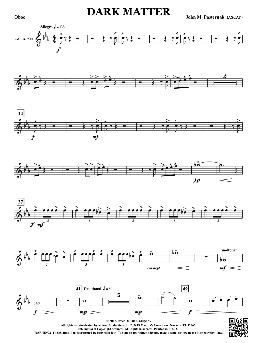 Dark Matter: Oboe Dark Matter: Oboe Oboe scores gallery preview page 1