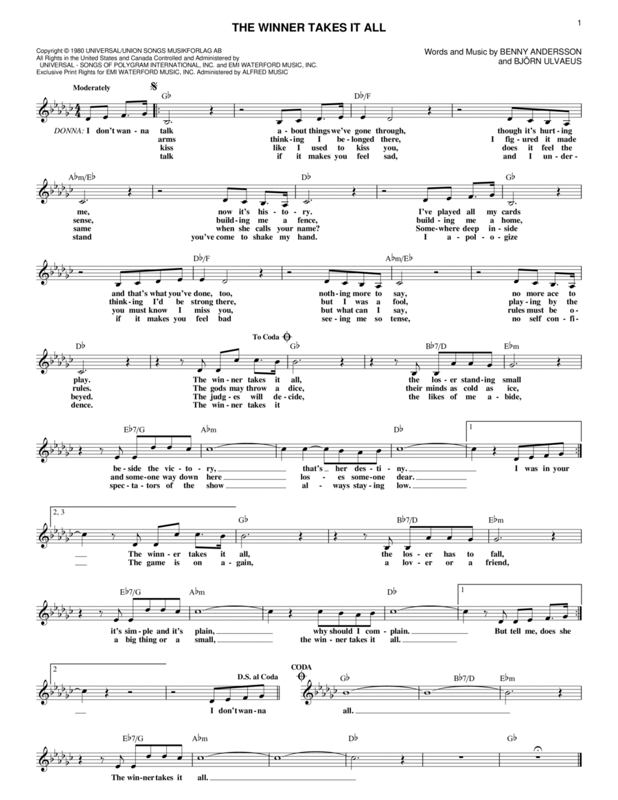 The Winner Takes It All Piano scores gallery preview page 1