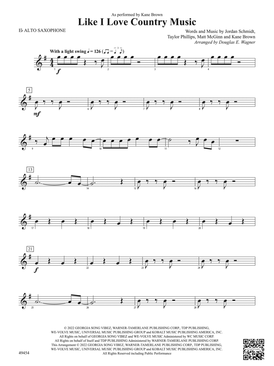 Like I Love Country Music: E-flat Alto Saxophone