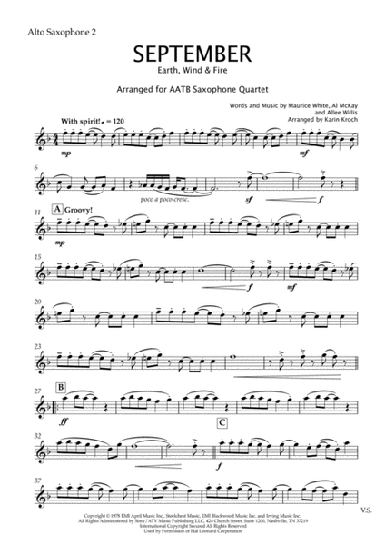 September (Earth, Wind & Fire) - Saxophone Quartet (AATB) image number null