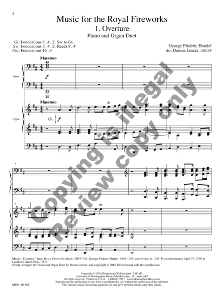 Royal Fireworks Music: Piano and Organ Duet Organ scores gallery preview page 14