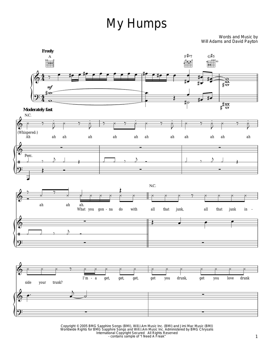My Humps Piano, Vocal, Guitar scores gallery preview page 1