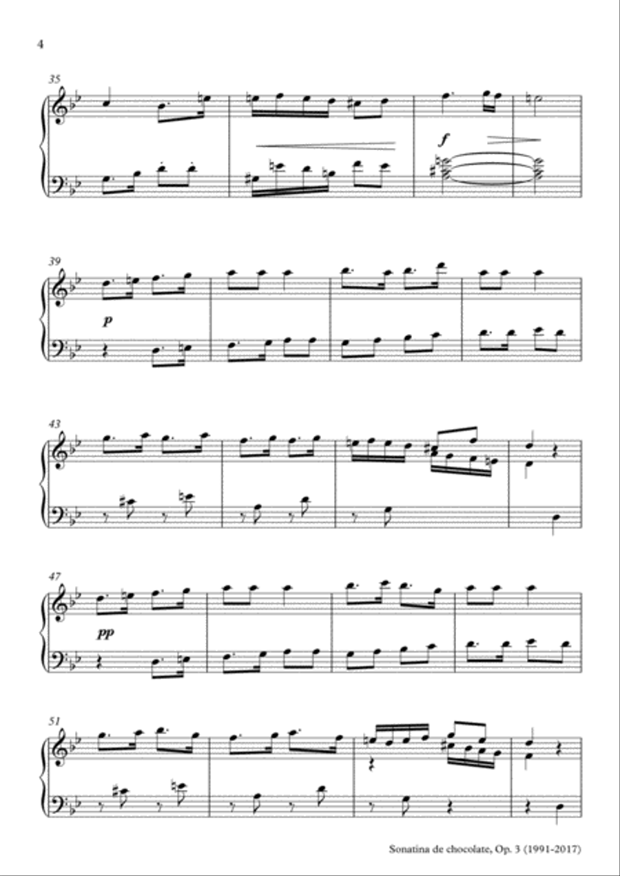 Sonatina de chocolate, Op.3 (para piano) (2017) - I. Allegro Moderato Piano Solo scores gallery preview page 4