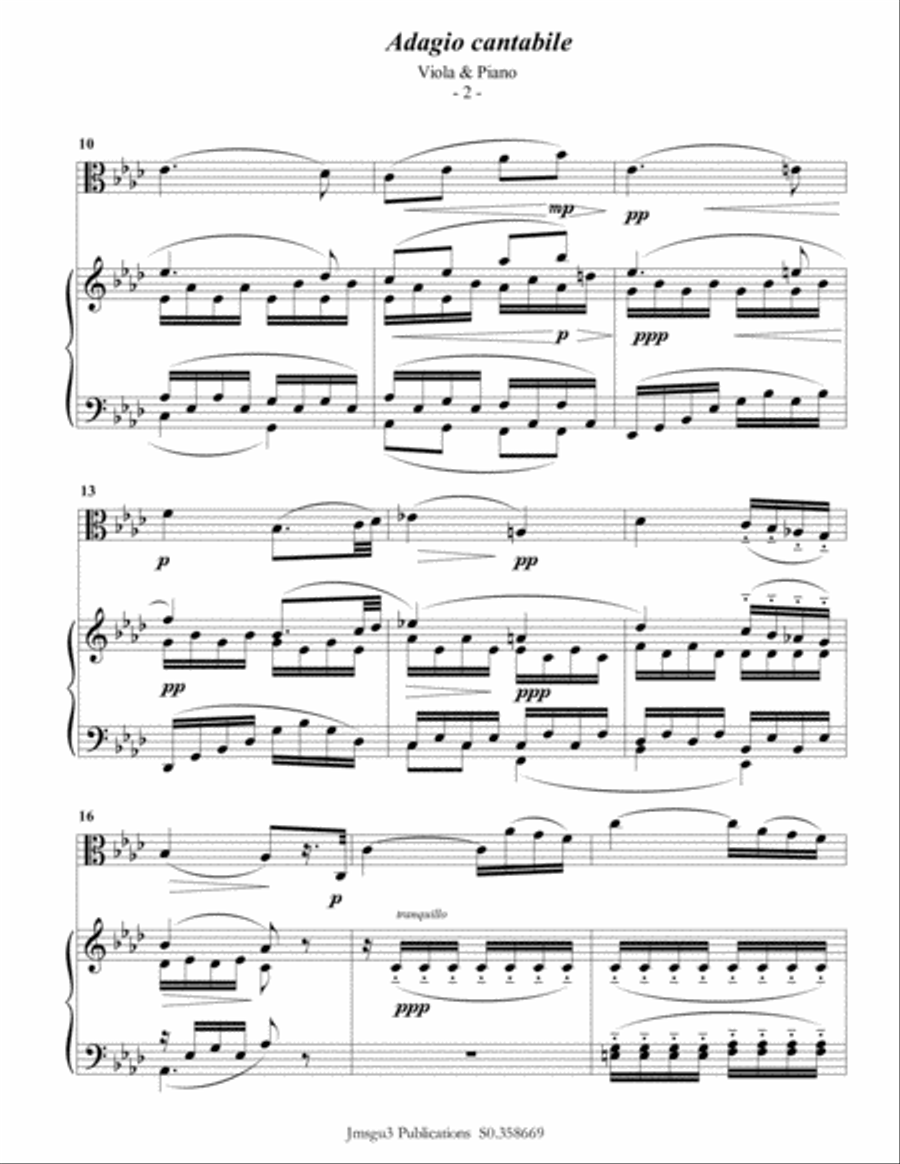 Beethoven: Adagio from Sonata Pathetique for Viola & Piano Viola scores gallery preview page 3