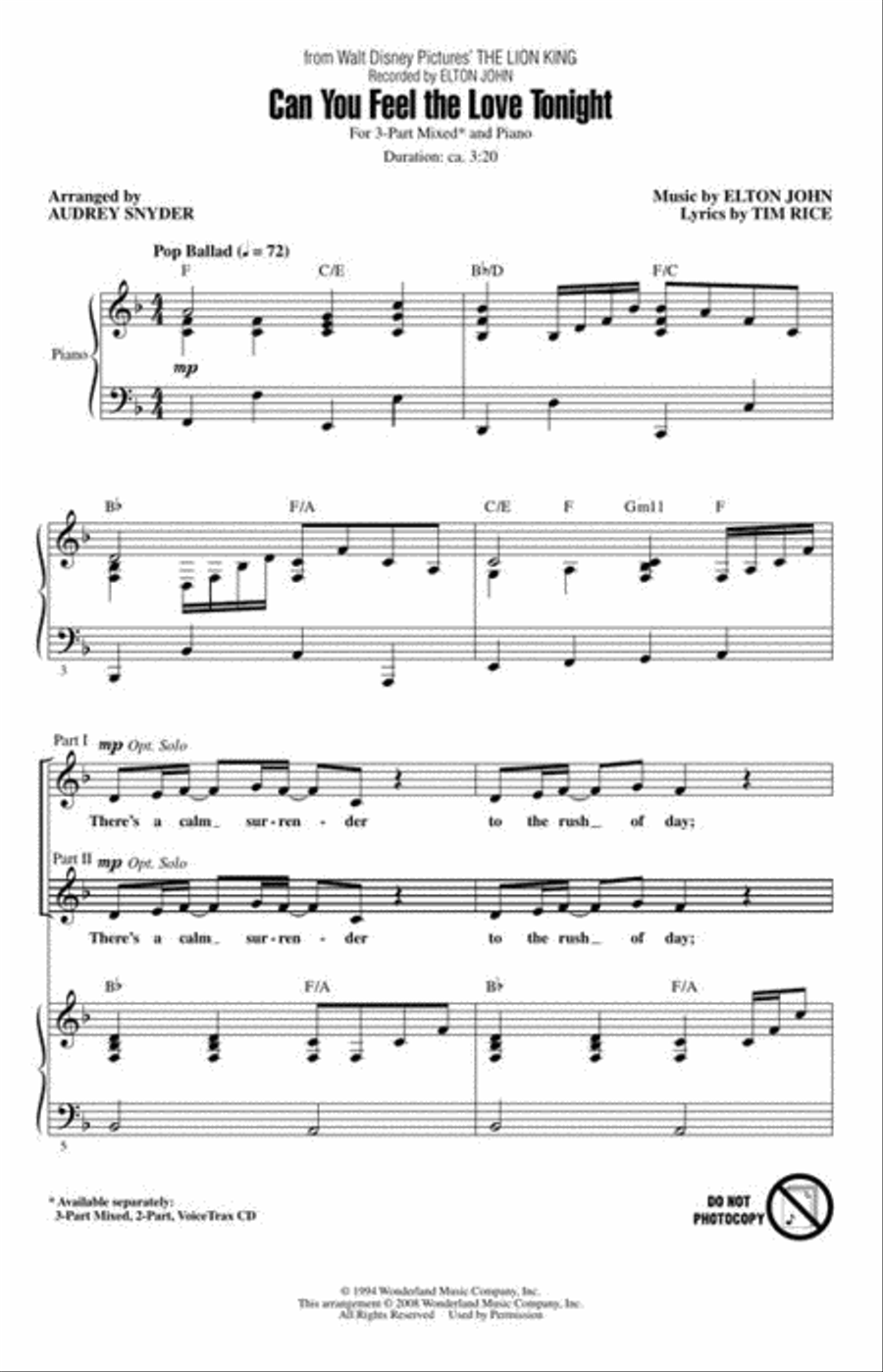 Can You Feel the Love Tonight 3-Part scores gallery preview page 4