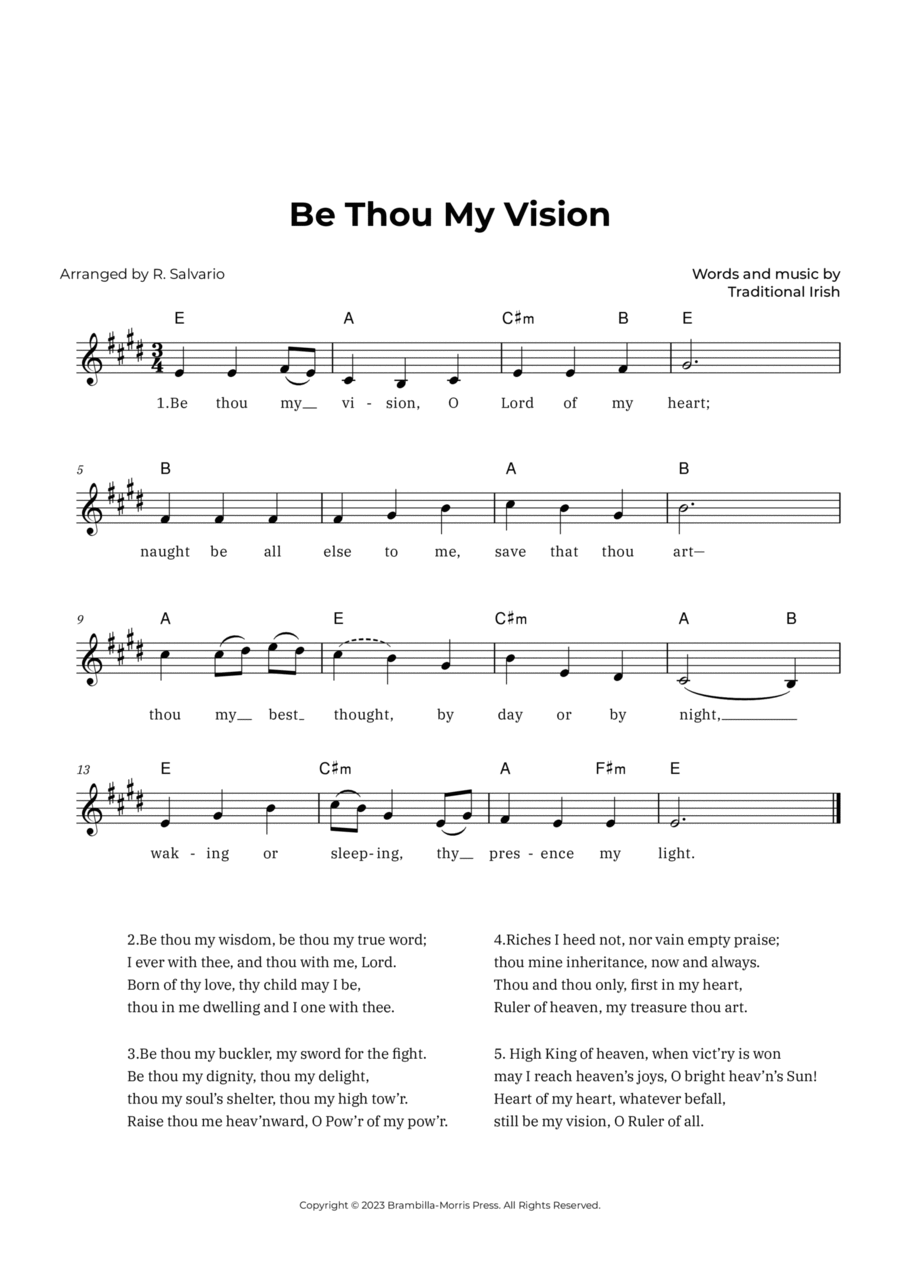 Be Thou My Vision (Key of E Major) Piano scores gallery preview page 1