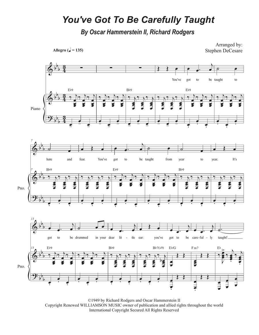 You've Got To Be Carefully Taught Piano, Vocal scores gallery preview page 1