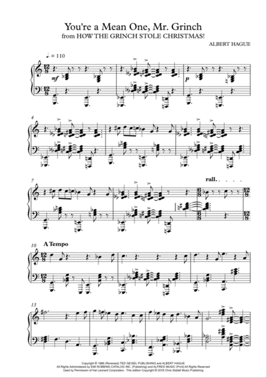 You're A Mean One, Mr. Grinch Piano Solo scores gallery preview page 2