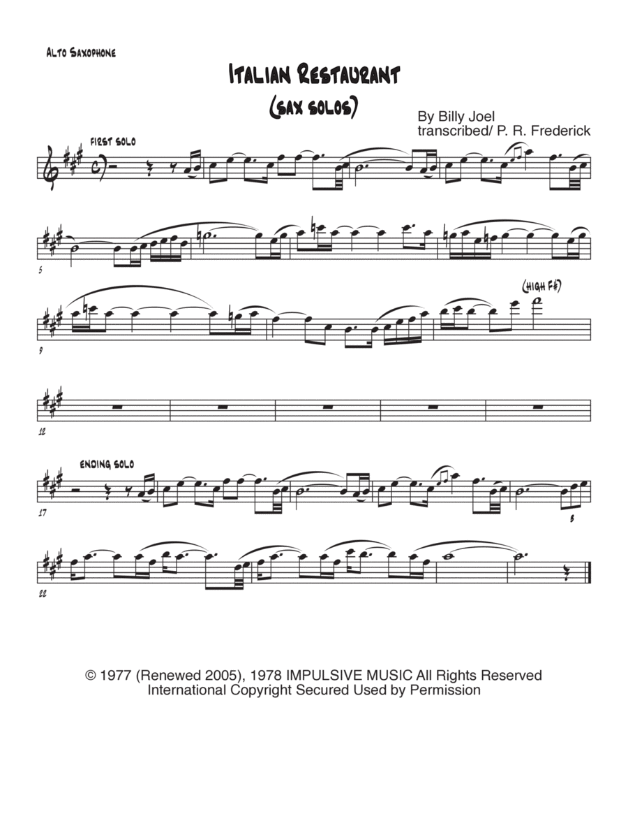 Scenes From An Italian Restaurant Alto Saxophone scores gallery preview page 1
