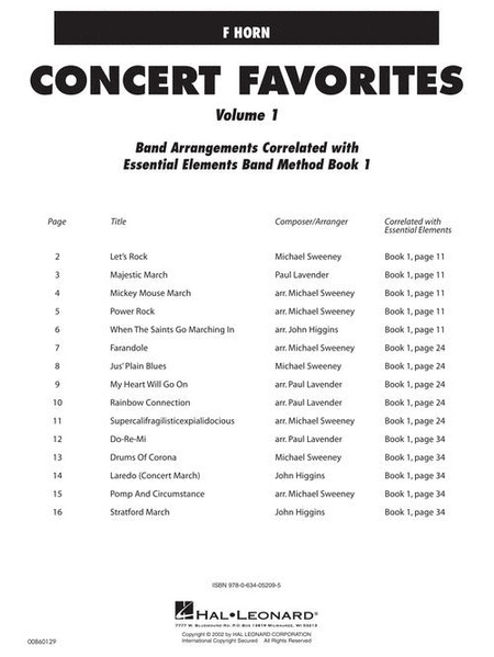 Concert Favorites Vol. 1 – F Horn