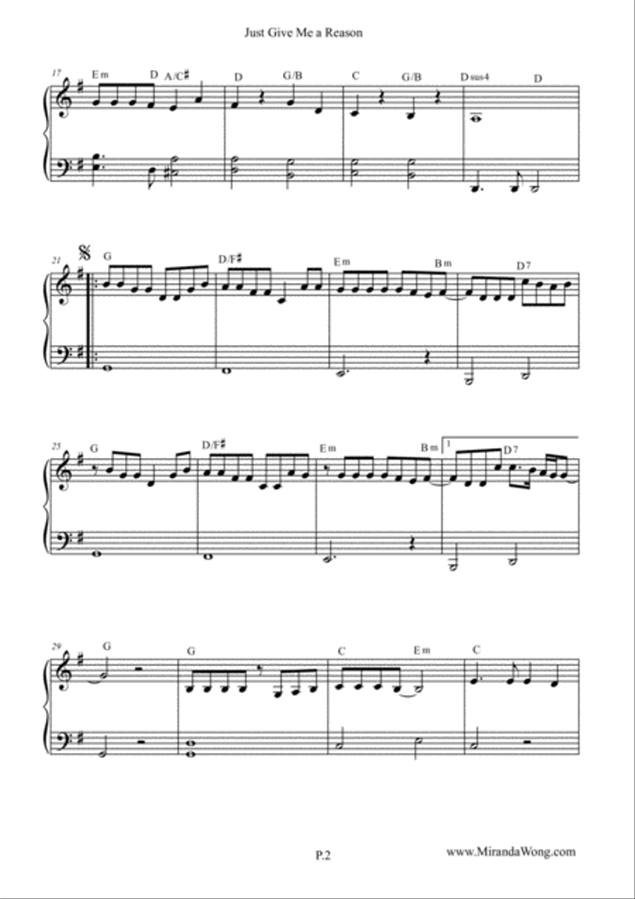 Just Give Me A Reason Easy Piano scores gallery preview page 2