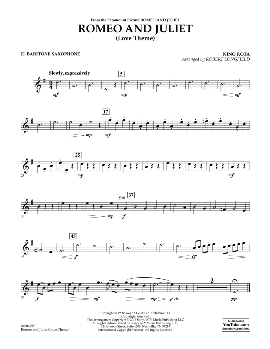 Romeo and Juliet (Love Theme) - Eb Baritone Saxophone Concert Band scores gallery preview page 1