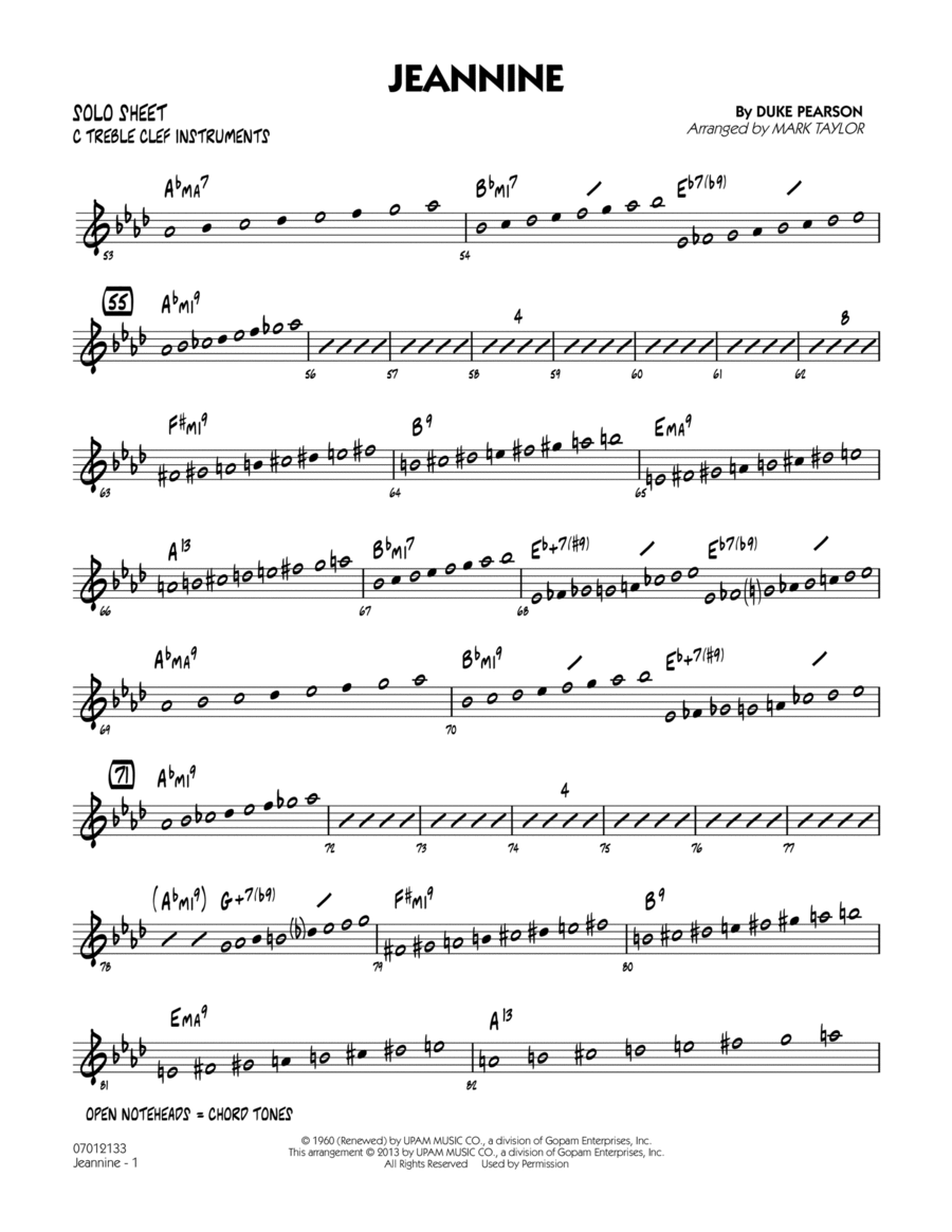 Jeannine - C Solo Sheet Jazz Ensemble scores gallery preview page 1