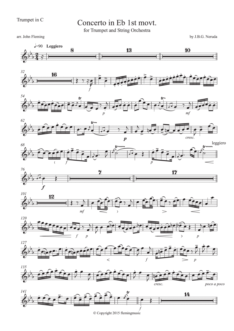 Neruda Trumpet Concerto in Eb (trumpet parts for C trumpet) C Trumpet scores gallery preview page 1