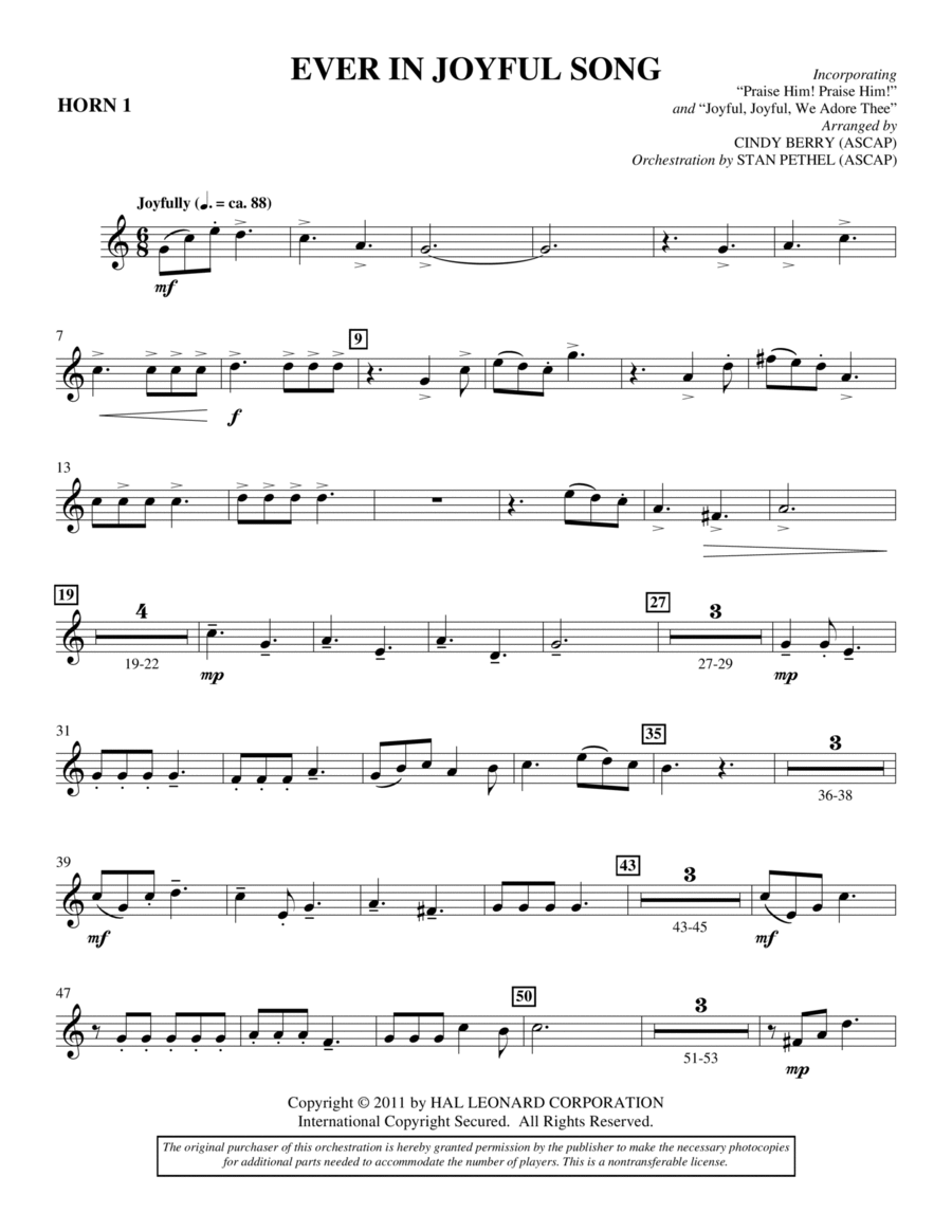 Ever In Joyful Song - F Horn 1 Choir scores gallery preview page 1
