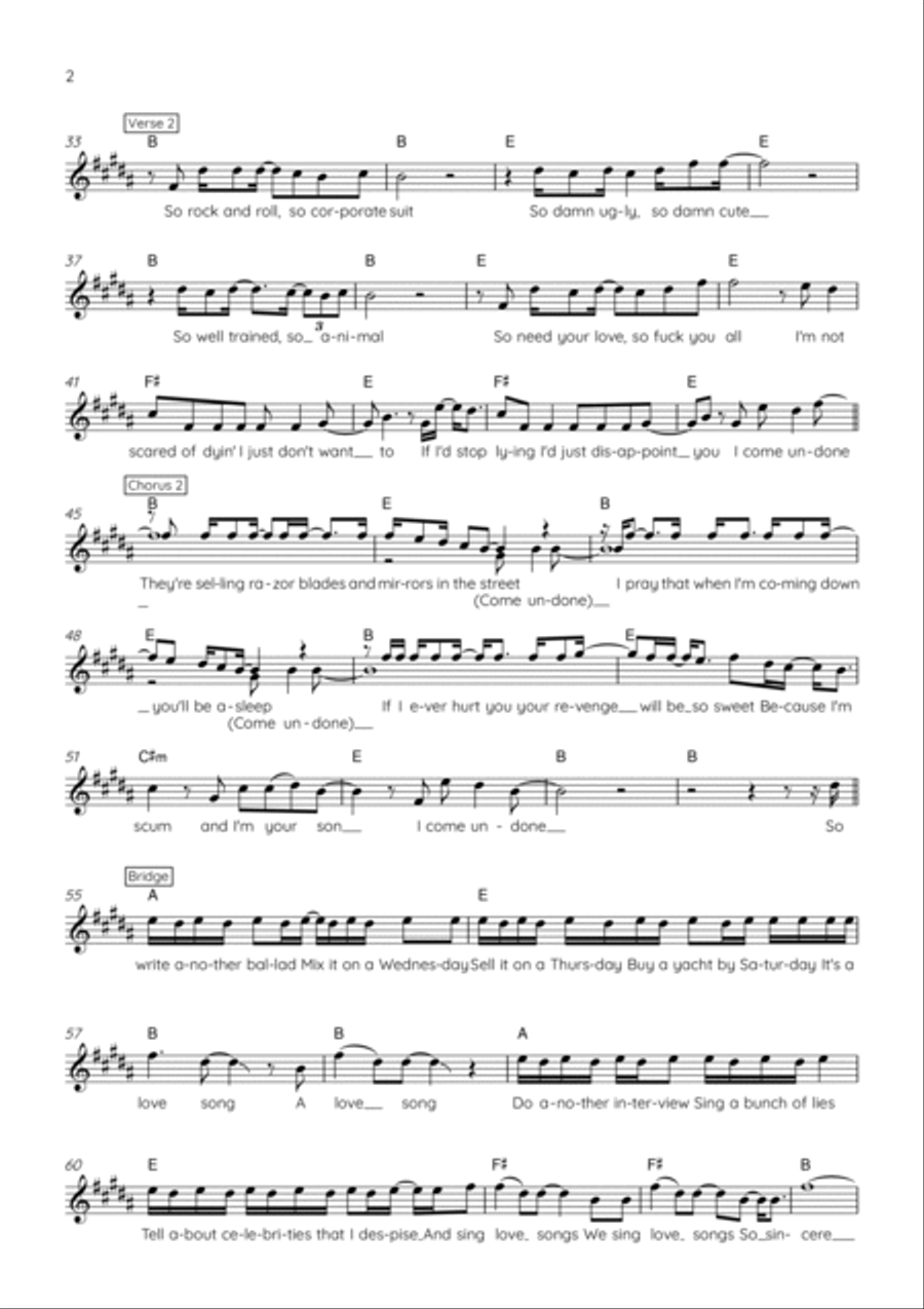 Come Undone Come Undone Piano scores gallery preview page 2