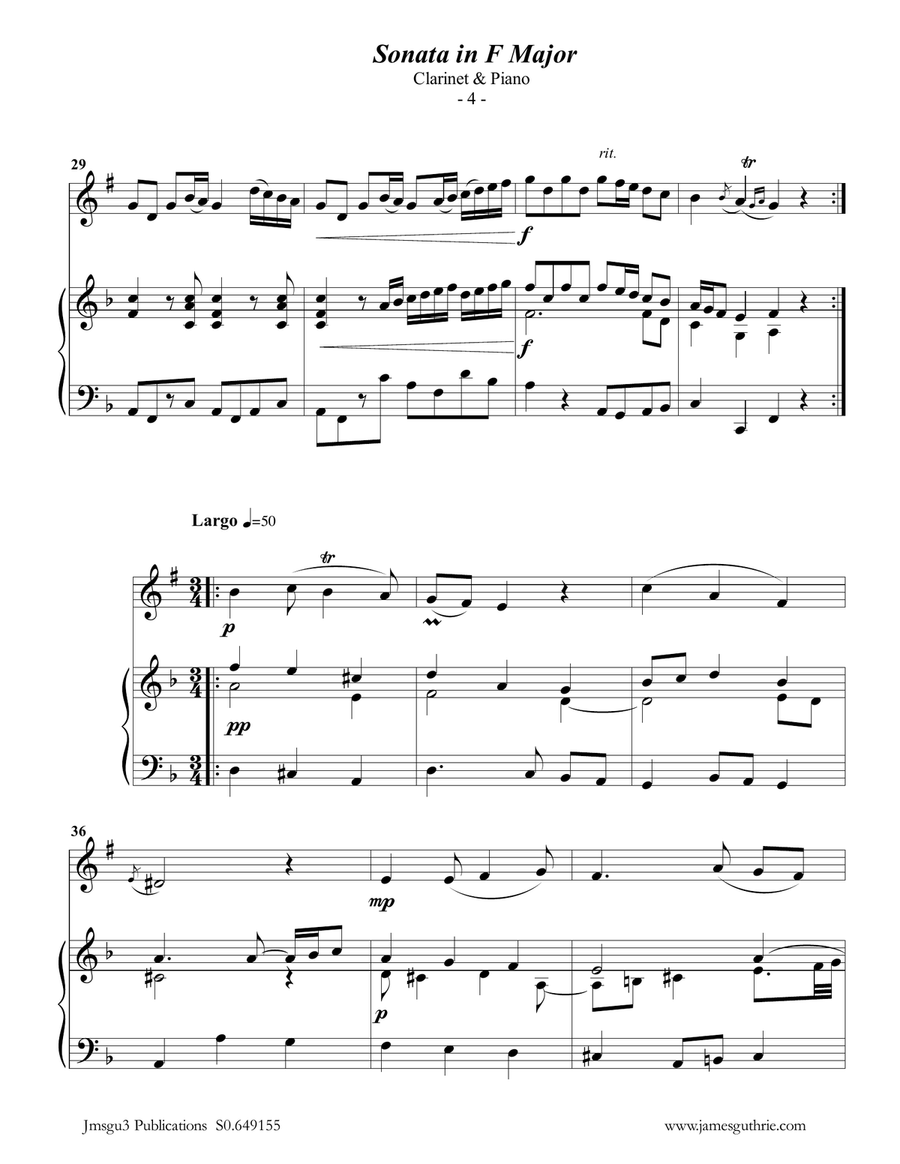 Telemann: Sonata in F Major for Clarinet & Piano Telemann: Sonata in F Major for Clarinet & Piano Clarinet Solo scores gallery preview page 4