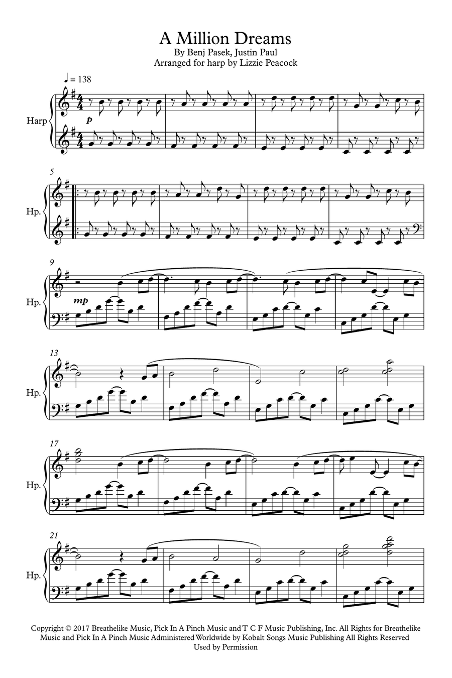 A Million Dreams Harp scores gallery preview page 1