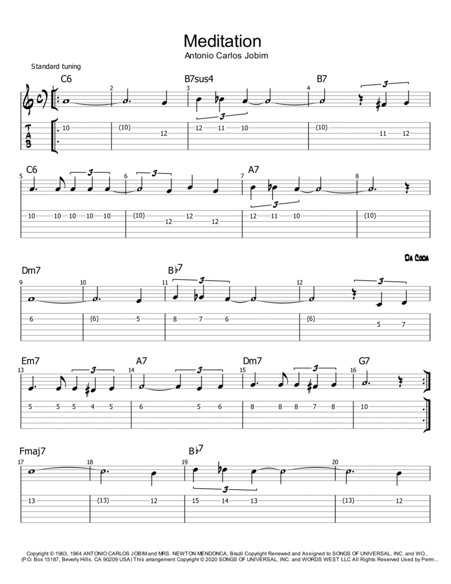 Meditation (meditacao) Meditation (meditacao) Electric Guitar scores gallery preview page 1
