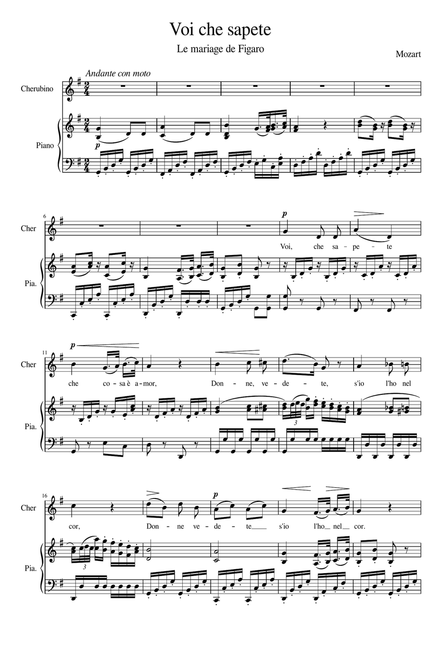 Voi Che Sapete - G Major Voi Che Sapete - G Major Voice Solo scores gallery preview page 2