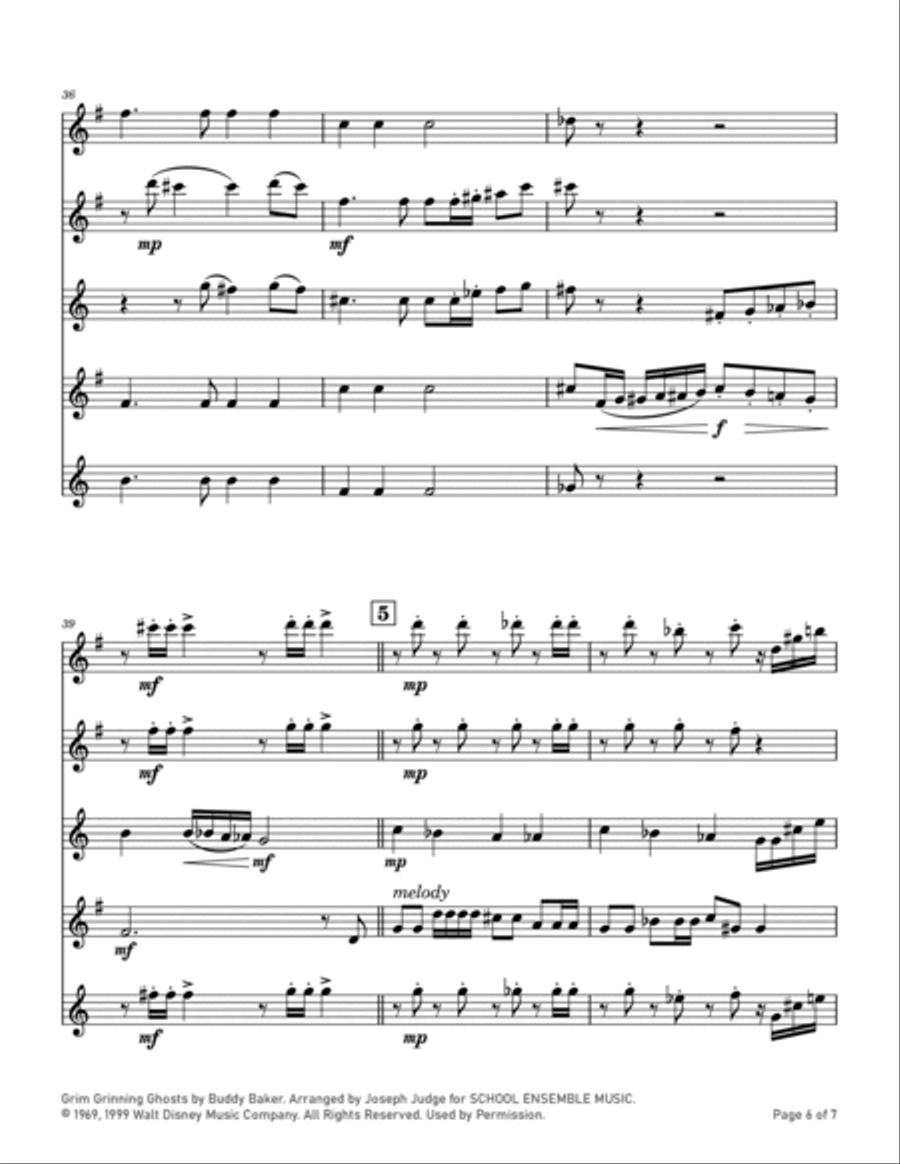 Grim Grinning Ghosts Saxophone Quartet scores gallery preview page 6