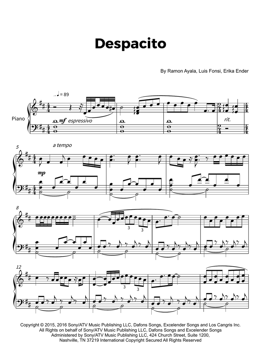 Despacito Piano Solo scores gallery preview page 1