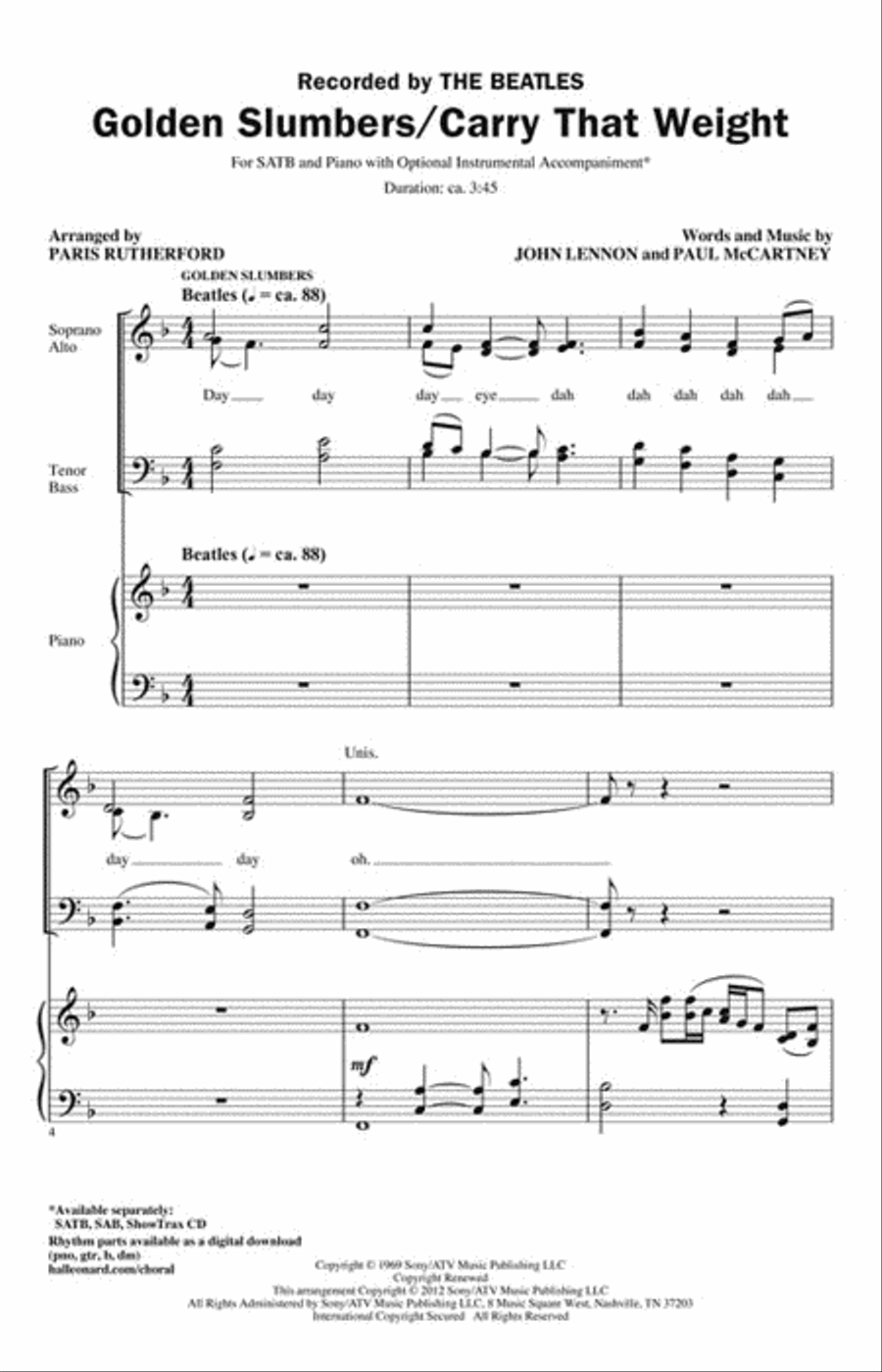 Golden Slumbers/Carry That Weight 4-Part scores gallery preview page 2
