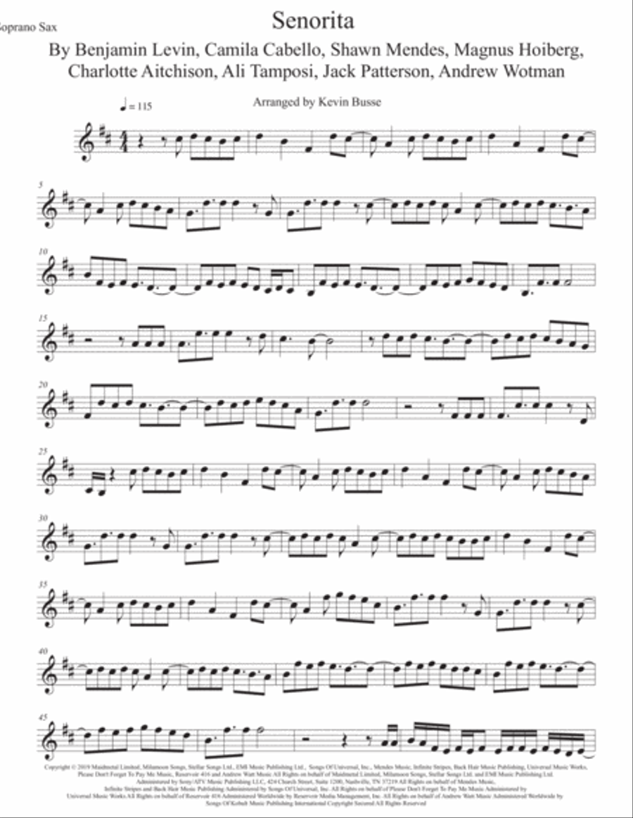 Senorita Senorita Soprano Saxophone scores gallery preview page 1