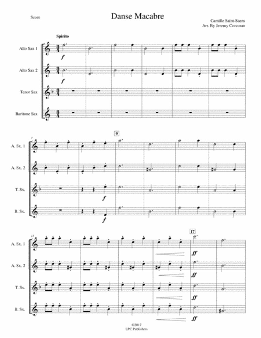 Danse Macabre for Saxophone Quartet (SATB or AATB) Saxophone Quartet scores gallery preview page 2