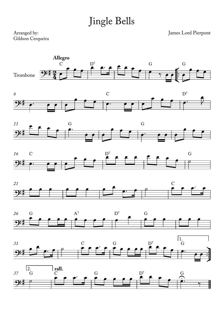 Jingle Bells Trombone Solo scores gallery preview page 1