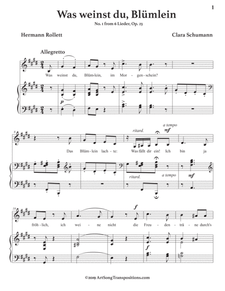 SCHUMANN: Was weinst du, Blümlein, Op. 23 no. 1 (transposed to E major)