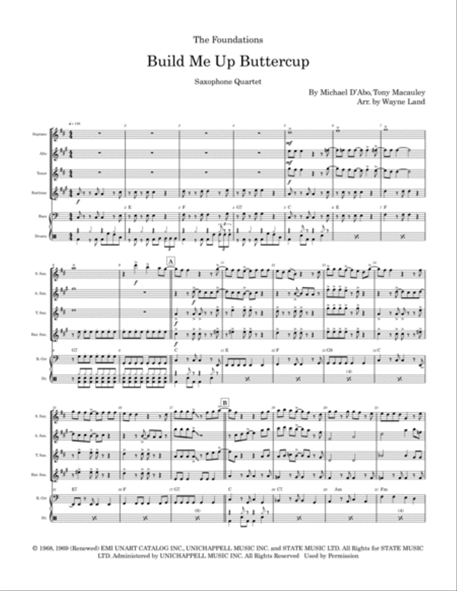 Build Me Up, Buttercup Build Me Up, Buttercup Saxophone Quartet scores gallery preview page 2
