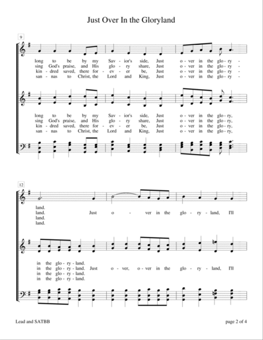 Just Over In the Gloryland - Congregational Set (for Lead, SATBB choir, Piano, and Ensemble) Choir scores gallery preview page 6