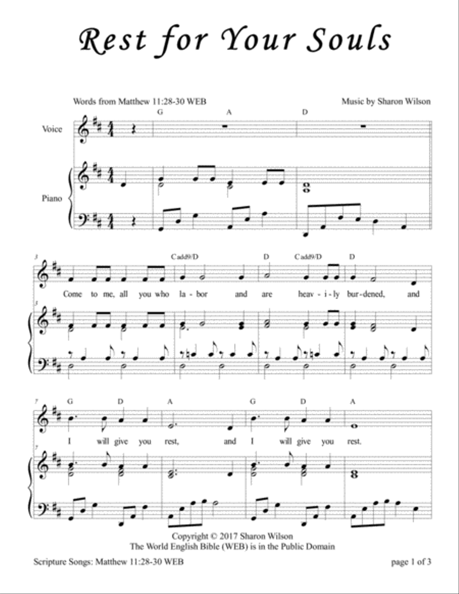 Rest for Your Souls (Matthew 11:28-30) Piano, Vocal, Guitar scores gallery preview page 2