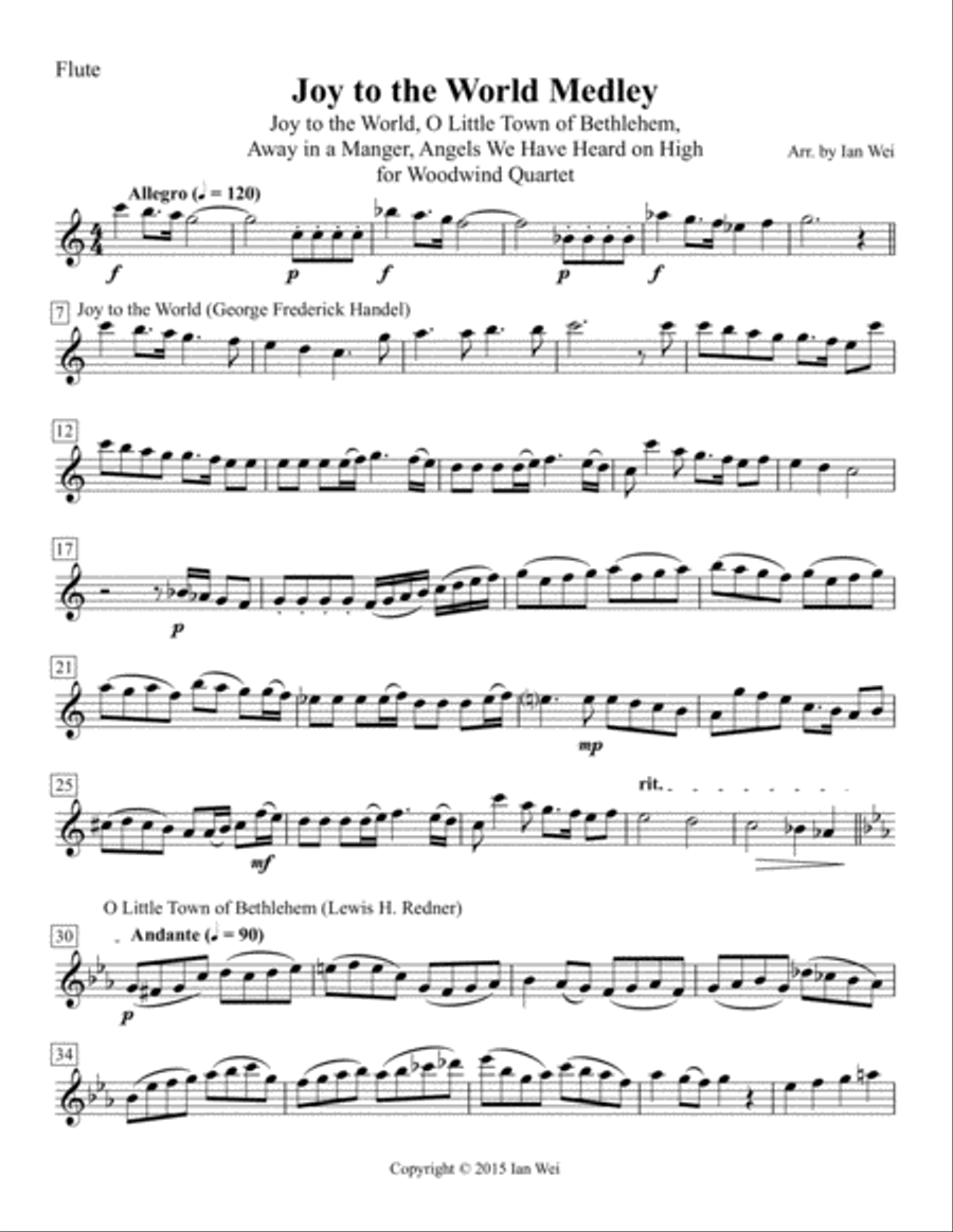 Joy to the World Medley for Woodwind Quartet Woodwind Quartet scores gallery preview page 1
