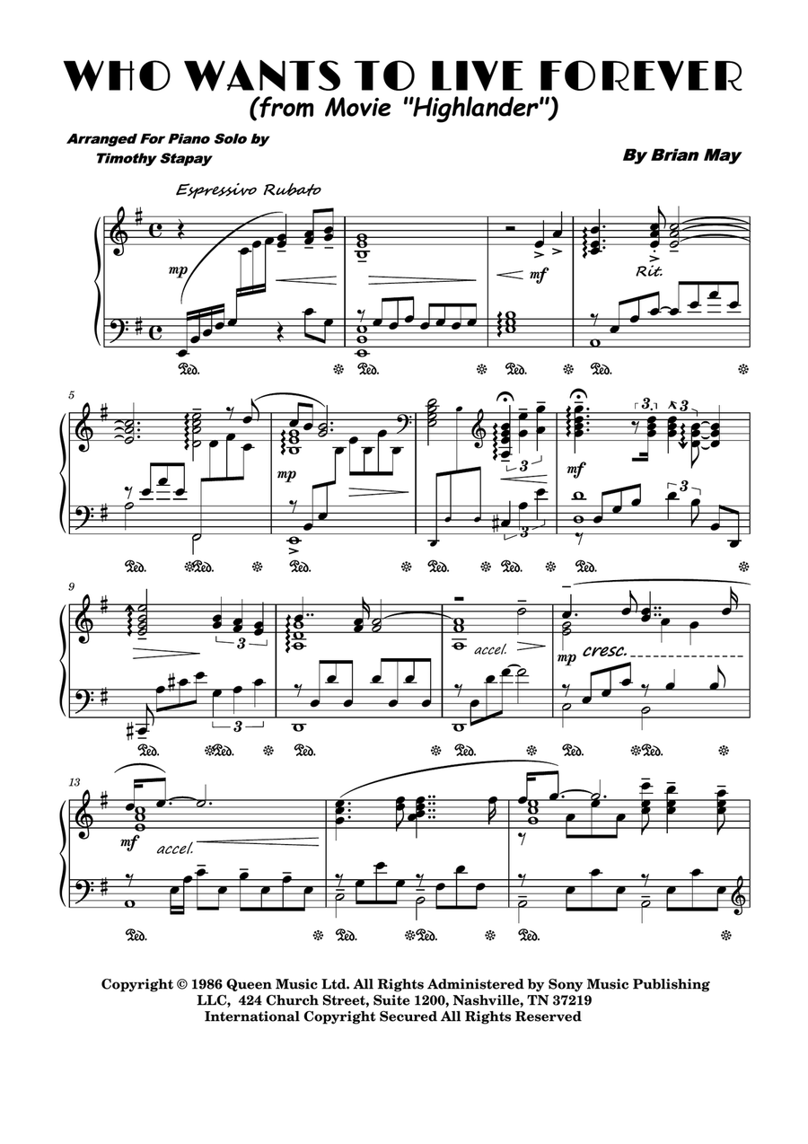Who Wants To Live Forever Piano Solo scores gallery preview page 1